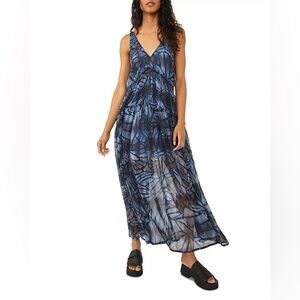 Free People Juliana Maxi Dress Blue  Coastal Beach Vacation Resortwear S